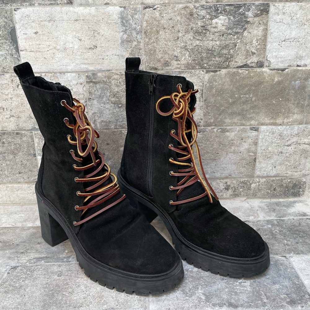 ❤️ FREE PEOPLE BLACK DYLAN LACE UP SUEDE BOOTS SIZE 8.5